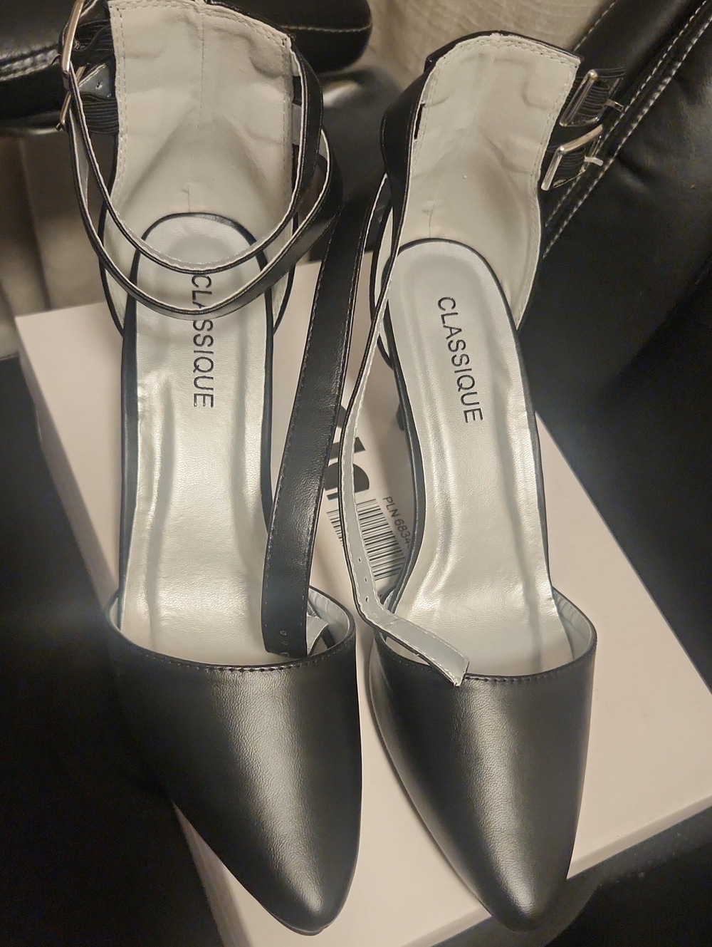 Classique Black Pointed-Toe Ankle-Strap Heels
